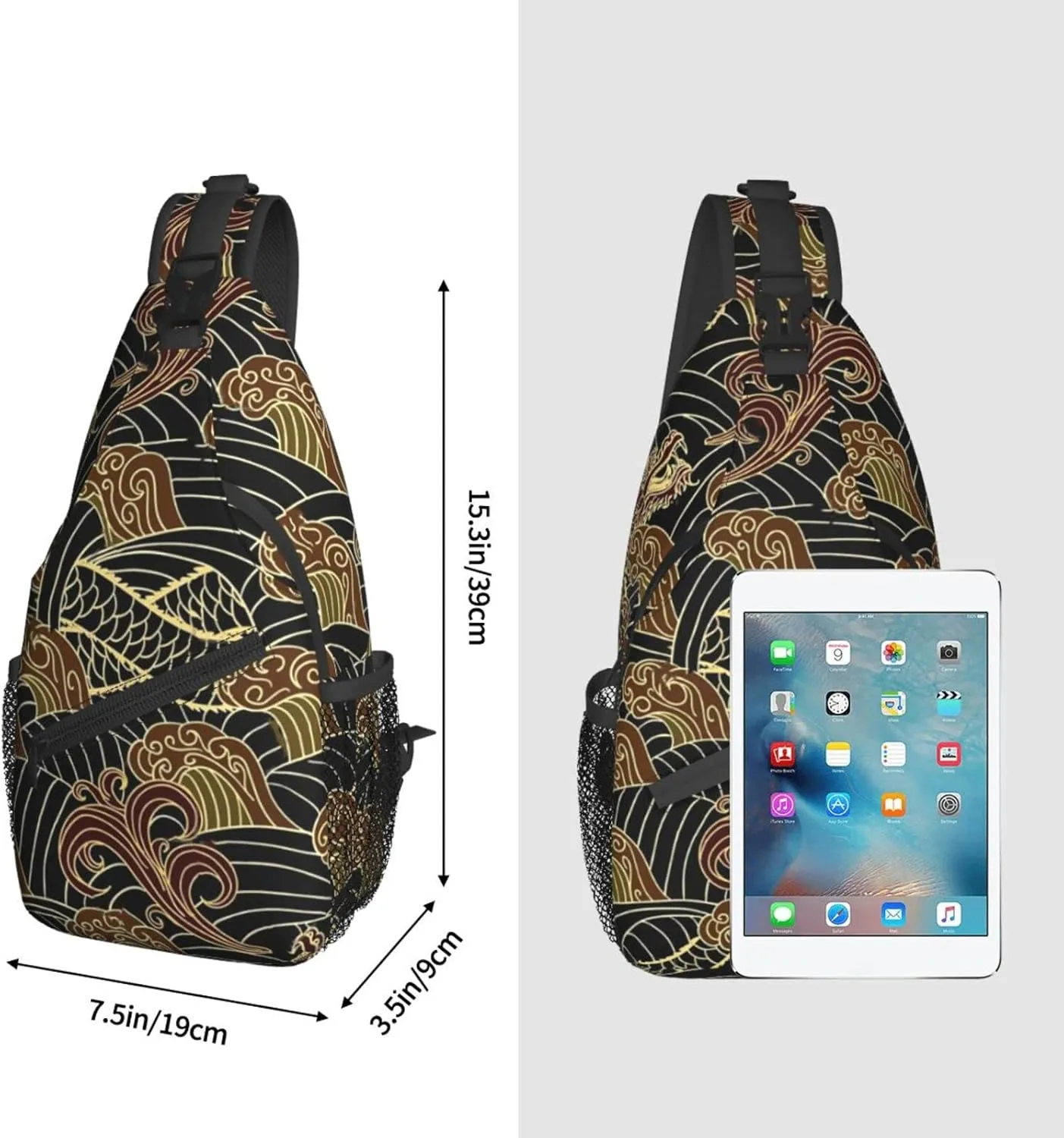 ASYG Dragon Pattern Sling Bag Crossbody Chest Daypack Casual Backpack Cool Shoulder Bag For Travel Hiking Sport Gym