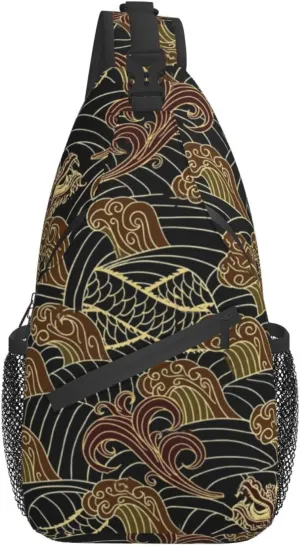 ASYG Dragon Pattern Sling Bag Crossbody Chest Daypack Casual Backpack Cool Shoulder Bag For Travel Hiking Sport Gym