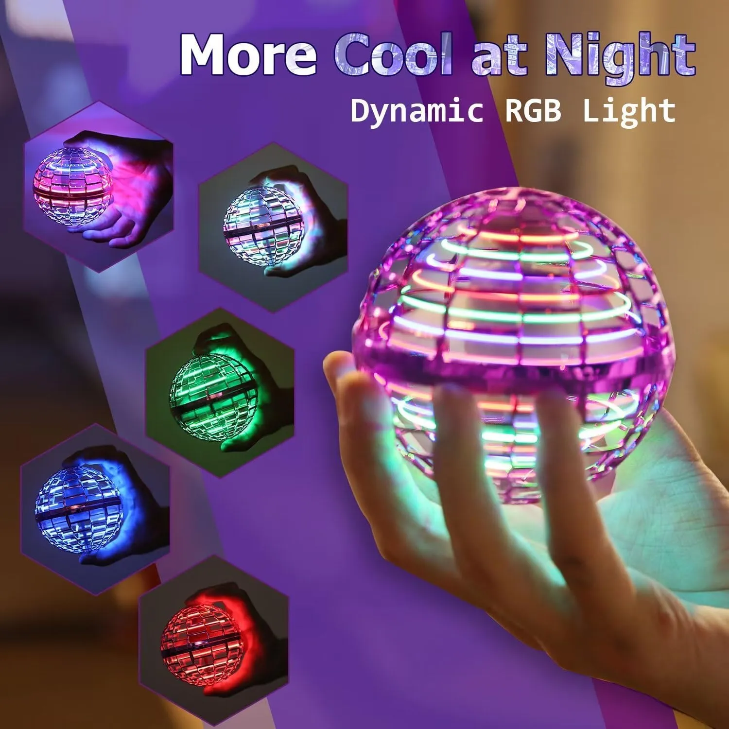 ATHLERIA Pink Flying Orb Ball Toys,Hand Operated Drones for Kids,Cool Gadgets Light Up Cosmic Globe Spinning Glow in The Dark,Christmas Birthday Gift Ideas Toys for Teen Girls Age 6 7 8 9 10 
