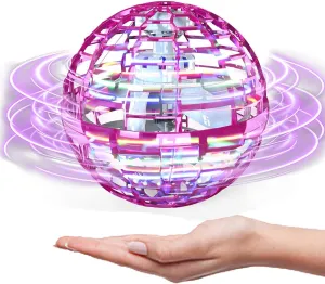 ATHLERIA Pink Flying Orb Ball Toys,Hand Operated Drones for Kids,Cool Gadgets Light Up Cosmic Globe Spinning Glow in The Dark,Christmas Birthday Gift Ideas Toys for Teen Girls Age 6 7 8 9 10 