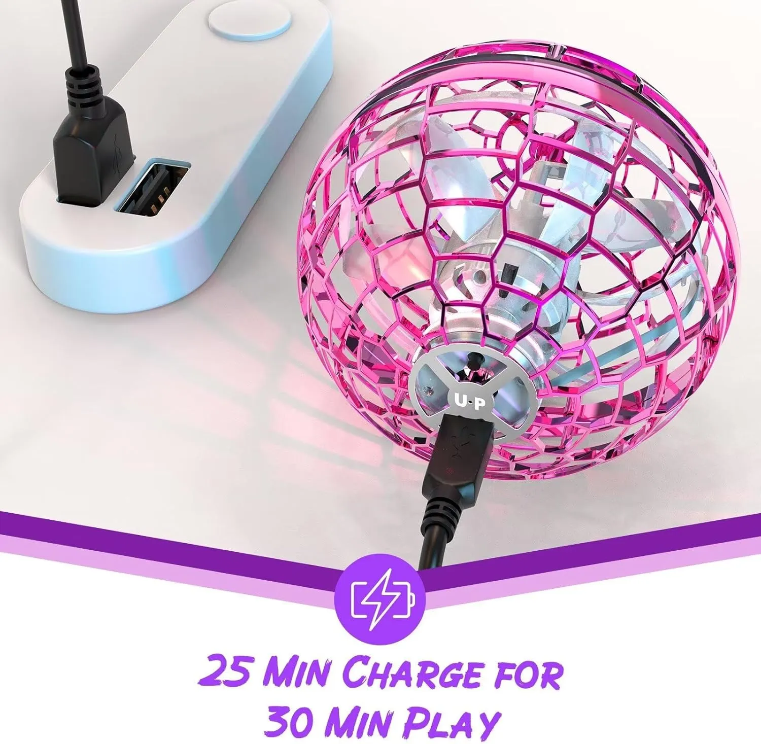 ATHLERIA Pink Flying Orb Ball Toys,Hand Operated Drones for Kids,Cool Gadgets Light Up Cosmic Globe Spinning Glow in The Dark,Christmas Birthday Gift Ideas Toys for Teen Girls Age 6 7 8 9 10 