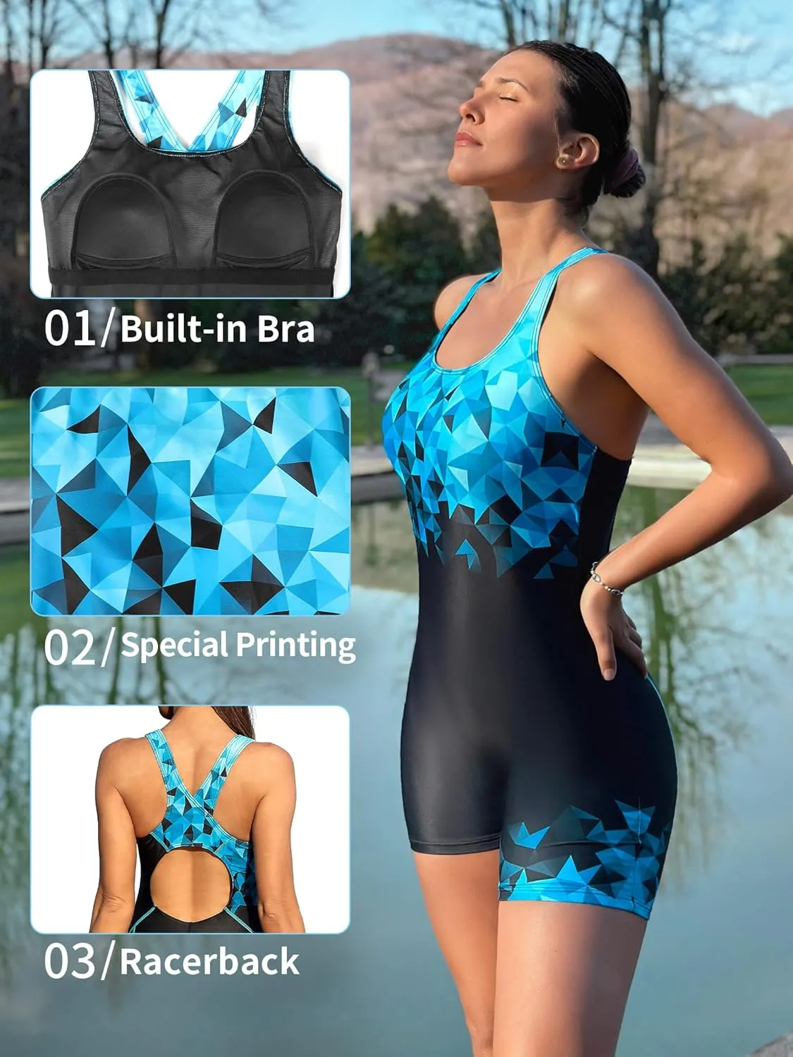 ATTRACO Womens Boyleg Sport One Piece Swimsuit Athletic Swimwear Training Bathing Suit