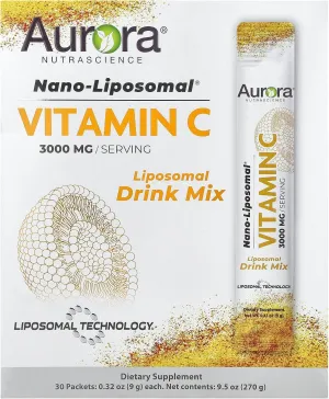 Aurora Nutrascience Nano-Pack Liposomal Vitamin C Powder Drink Mix, Immune Support, High Strength 3,000 mg Per Serving, 30 Single Serve Packets, Orange