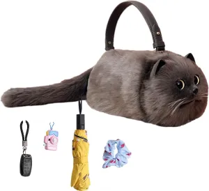 Authentic Kitty Tote | Lifelike Cat Purse | Plush Feline | Realistic Kitten Purse, Furry Cat Clutch, Adorable Kitty, Cuddly Cat Shoulder Bag, Simulated Feline Tote