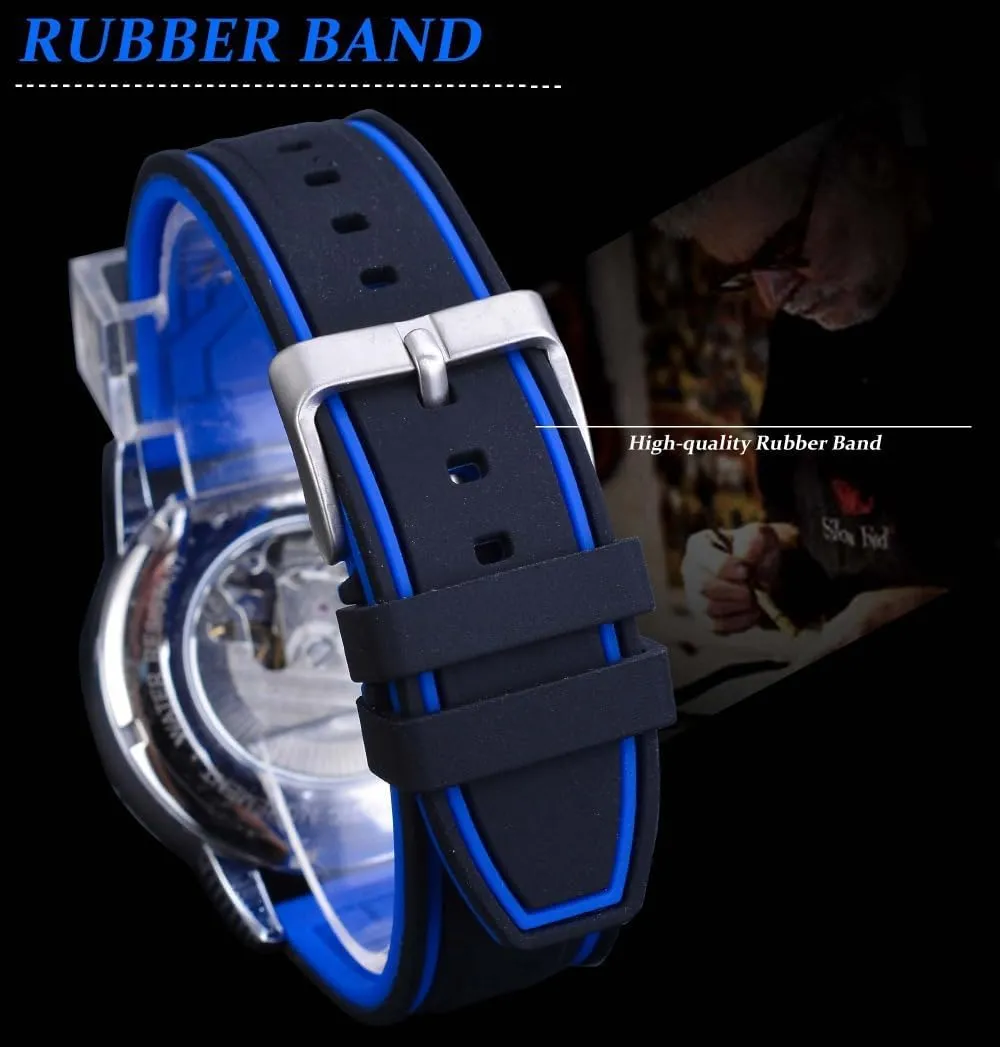 Automatic Mechanical Watch for Men,Silicone Band no Battery Waterproof Multifunction Men's Watches