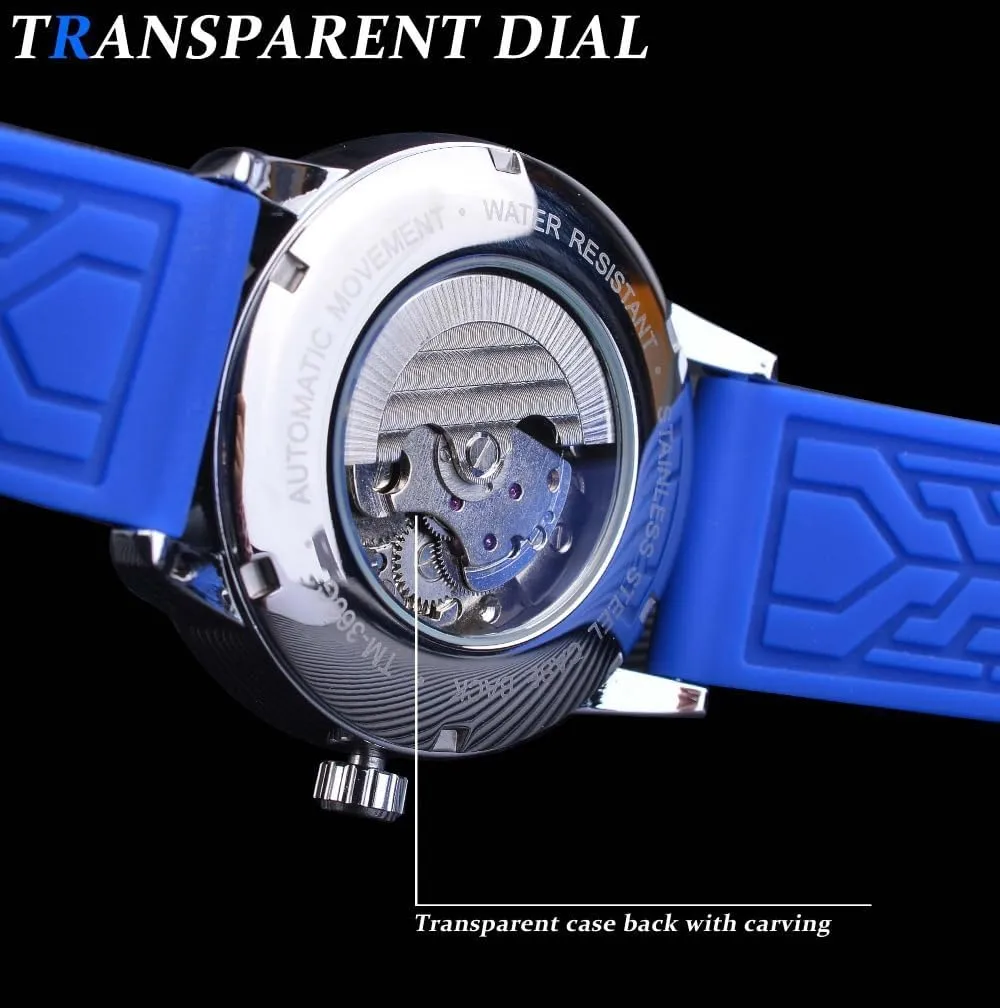Automatic Mechanical Watch for Men,Silicone Band no Battery Waterproof Multifunction Men's Watches