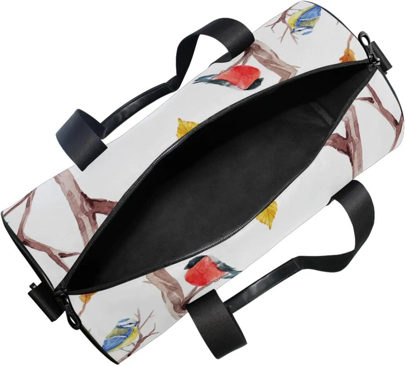 Autumn Tree with Leaves and Birds on Branches on White Portable Gym Bag, Travel Bag, Luggage bag, Sports Bag, Toiletry Bag with Handles, Detachable Shoulder Strap 17.6 x 9 x 9 inch