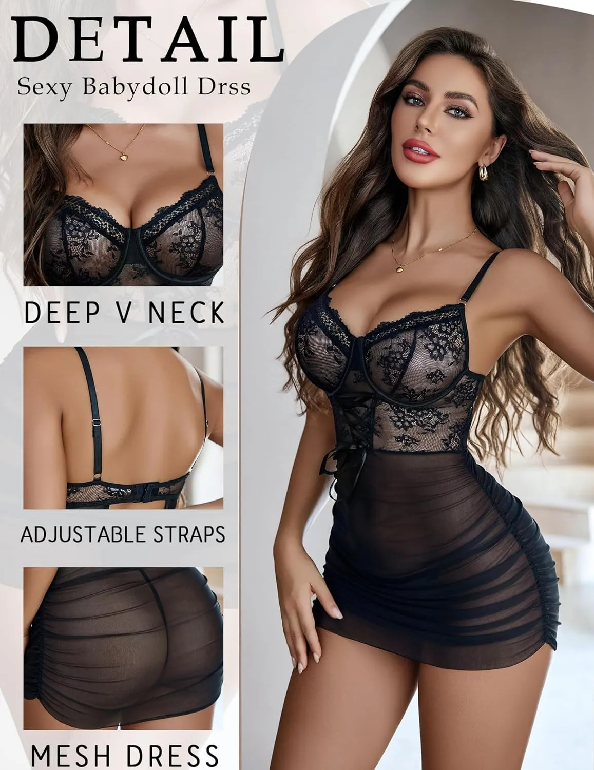 Avidlove Lingerie for Women Floral Mesh Nightear V Neck Babydoll Chemise Lace Chemise Outfits