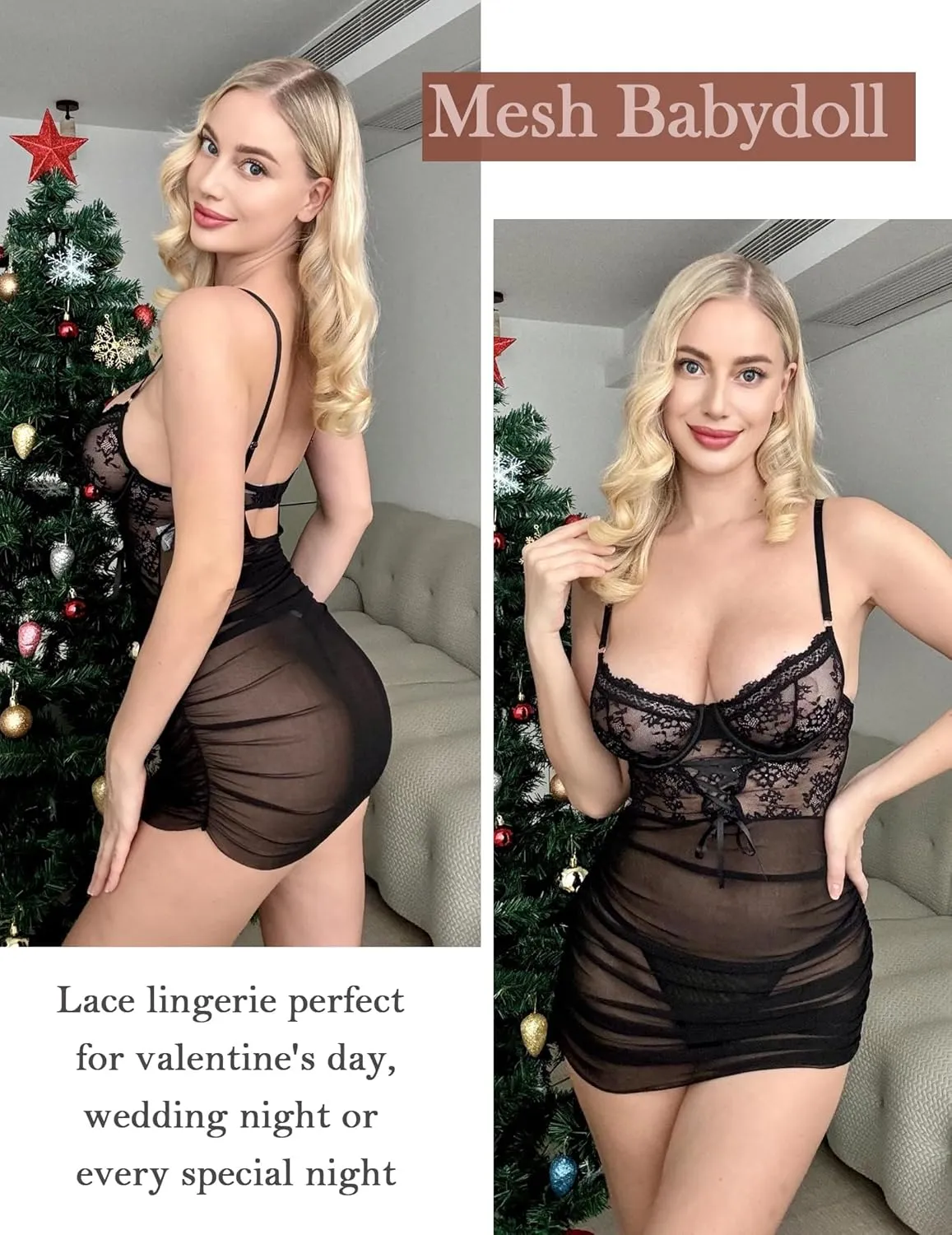 Avidlove Lingerie for Women Floral Mesh Nightear V Neck Babydoll Chemise Lace Chemise Outfits
