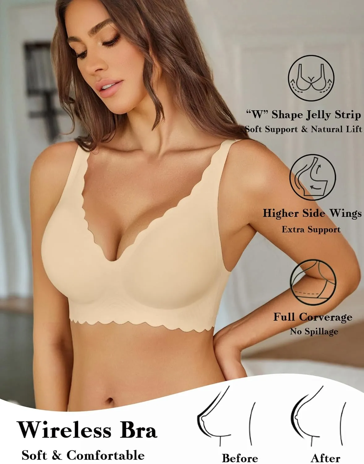 Avidlove Wireless Bra Womens Plunge V Neck Seamless Bras Full Coverage Everyday Bra