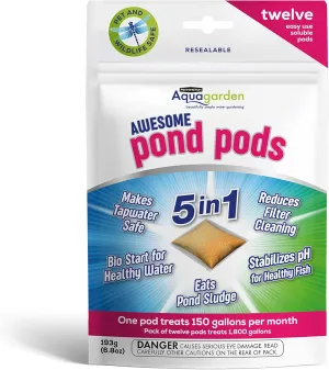 Awesome Pond Pods, Eats Pond Sludge, Makes Tapwater Safe, Reduces Filter Cleaning - 12 Pack