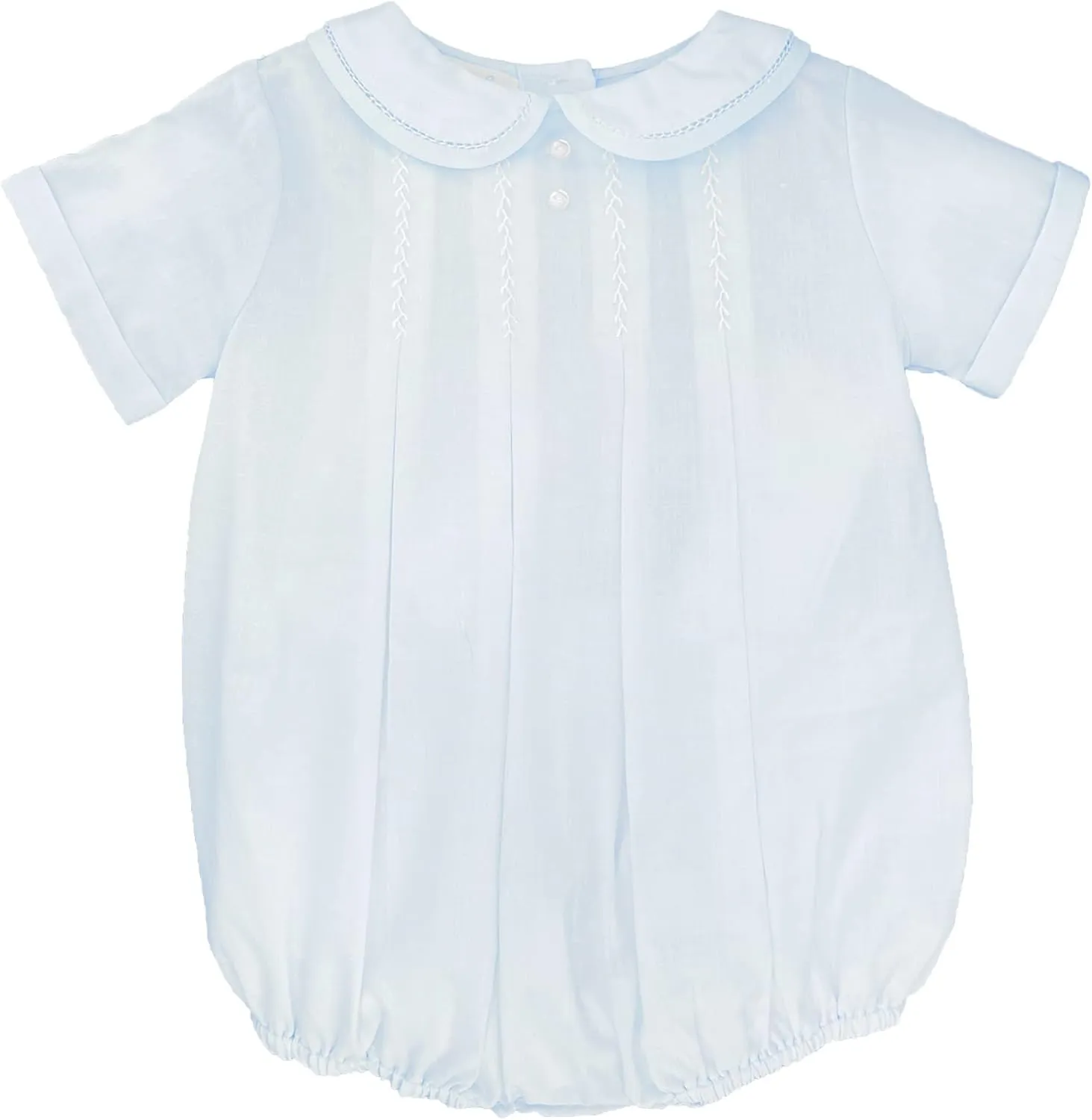 Baby Boys' Romper with Pleats and Feather Stitching, Blue