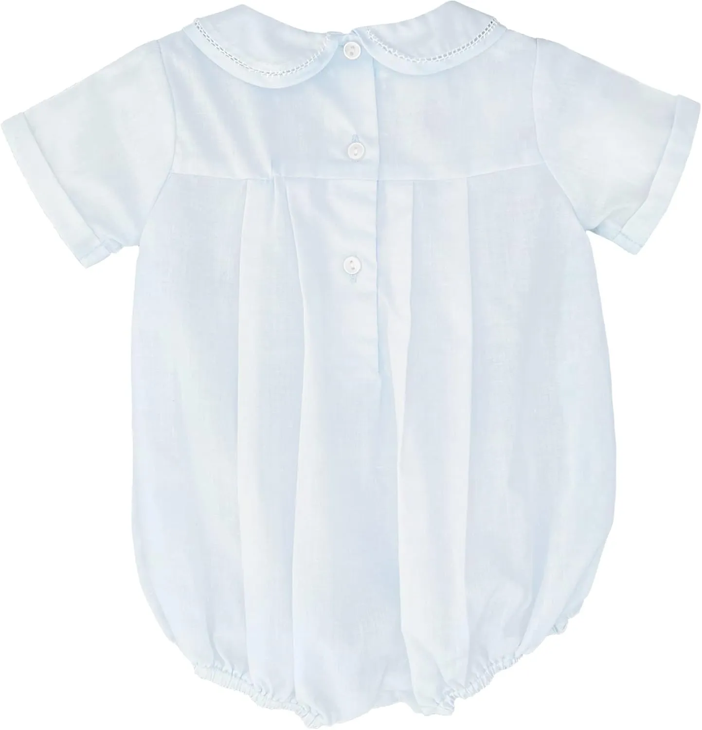 Baby Boys' Romper with Pleats and Feather Stitching, Blue