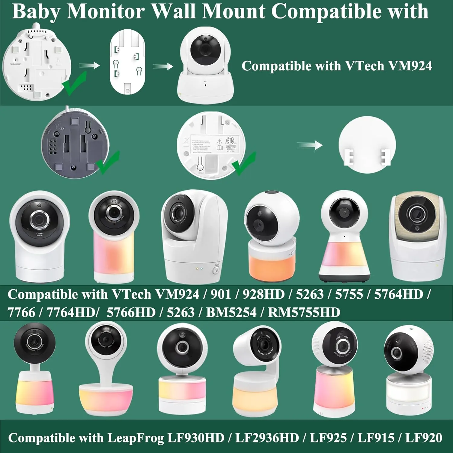 Baby Camera Monitor Mount Stand Holder Compatible with VTech VM924/ 901/928HD /5263/5755 /5764HD /7764HD/5766/5263/BM5254/ RM5755/ Leapfrog LF920HD/RM7768HD/LF815HD/LF1726FHD /LF2413 Camera