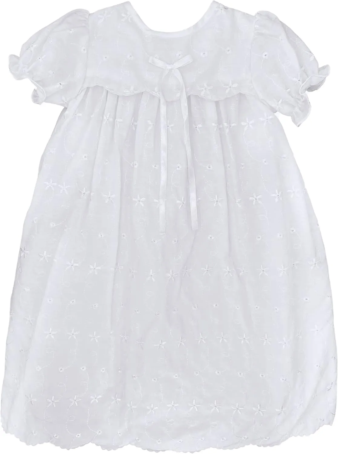Baby Girls' Hand-Embroidered Eyelet Christening Gown, White