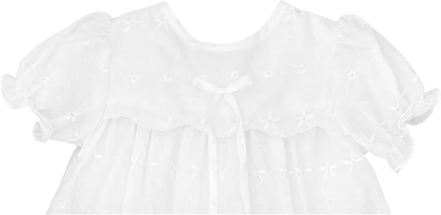 Baby Girls' Hand-Embroidered Eyelet Christening Gown, White