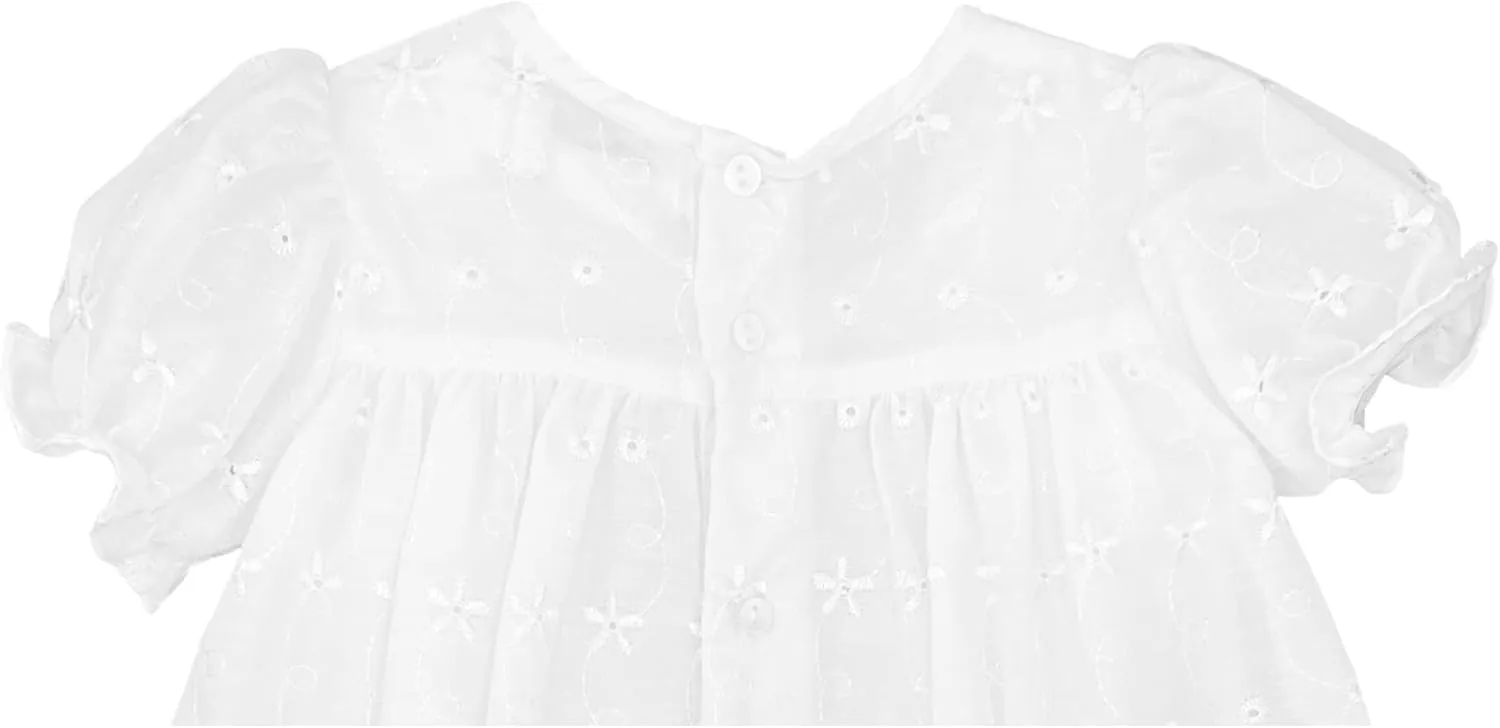 Baby Girls' Hand-Embroidered Eyelet Christening Gown, White