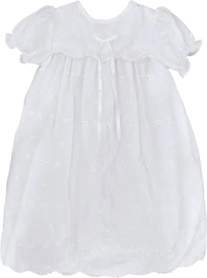 Baby Girls' Hand-Embroidered Eyelet Christening Gown, White
