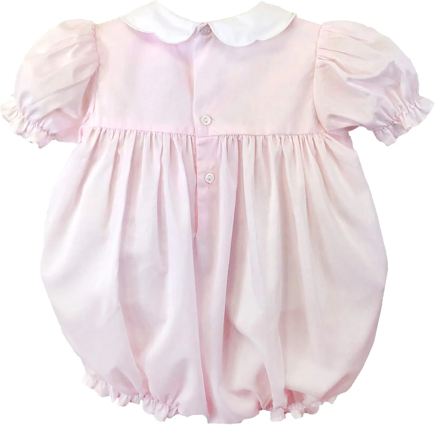 Baby Girls’ Hand Embroidered Smocked Bubble Romper, Pink