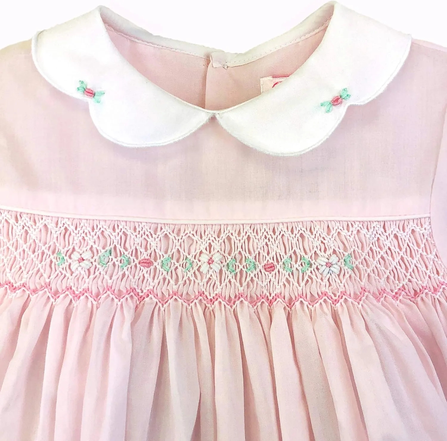 Baby Girls’ Hand Embroidered Smocked Bubble Romper, Pink