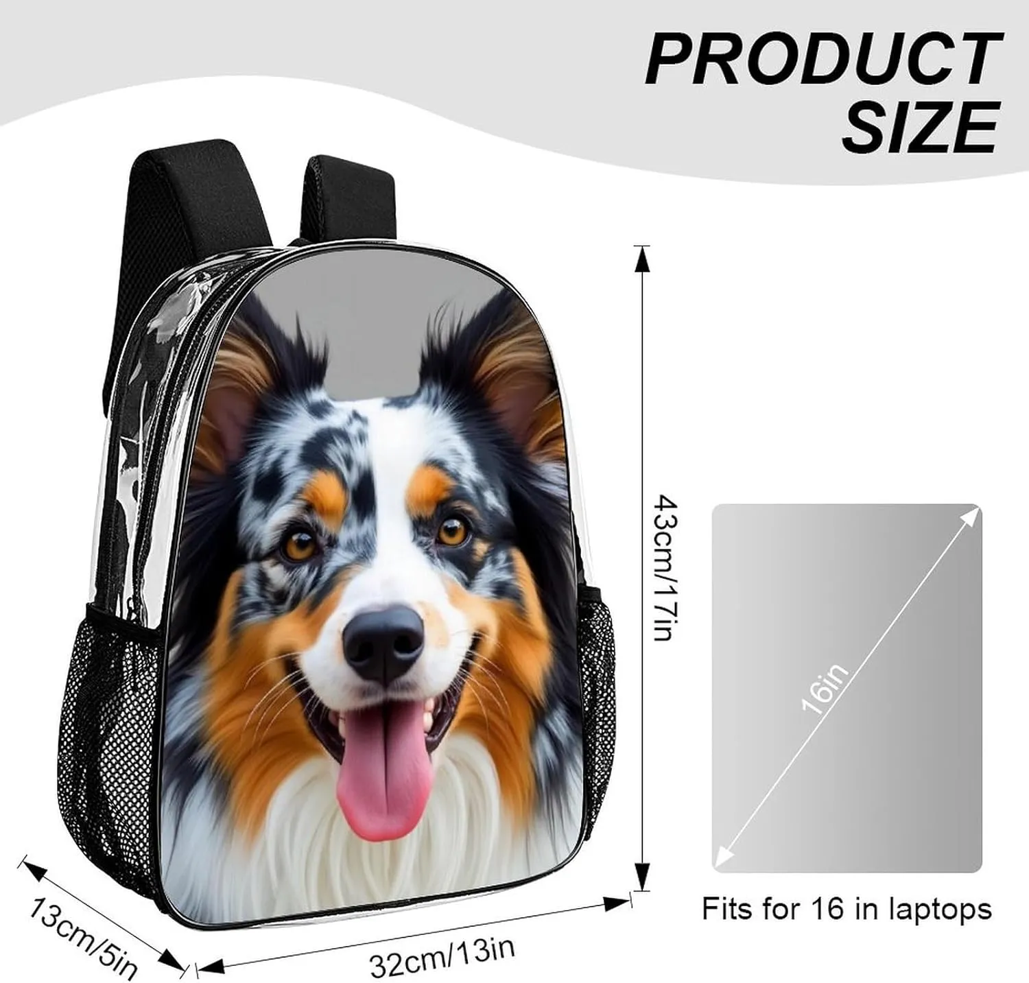 Backpack Anti-Theft Multipurpose Large Capacity Carry On Bag - Animal Australian Shepherd Camping Outdoor Backpack Transparent Bag
