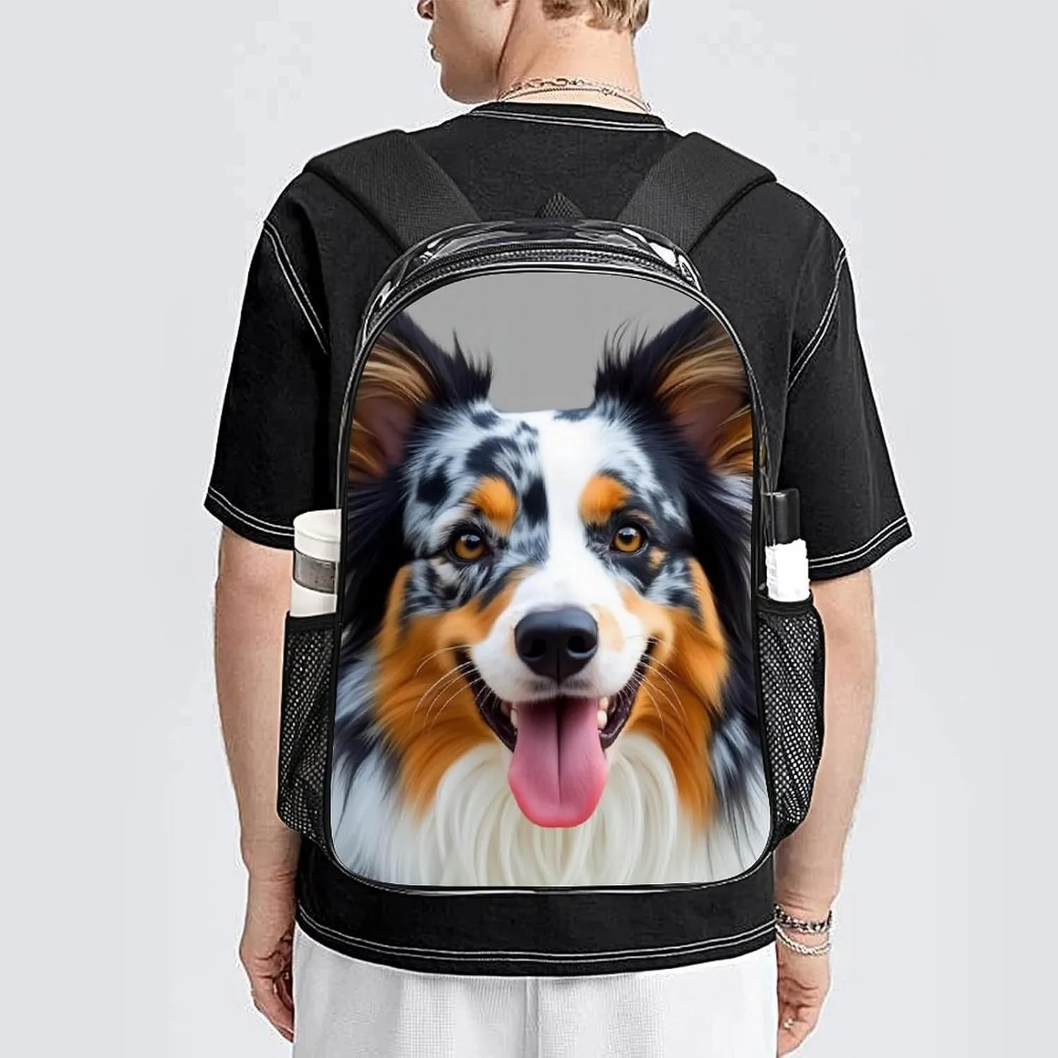 Backpack Anti-Theft Multipurpose Large Capacity Carry On Bag - Animal Australian Shepherd Camping Outdoor Backpack Transparent Bag