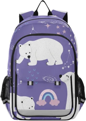 Backpack Daypack Shoulder Bag Polar Bear Rainbow Stars Constellation Violet Purple Animal Rucksack Laptop Compartment