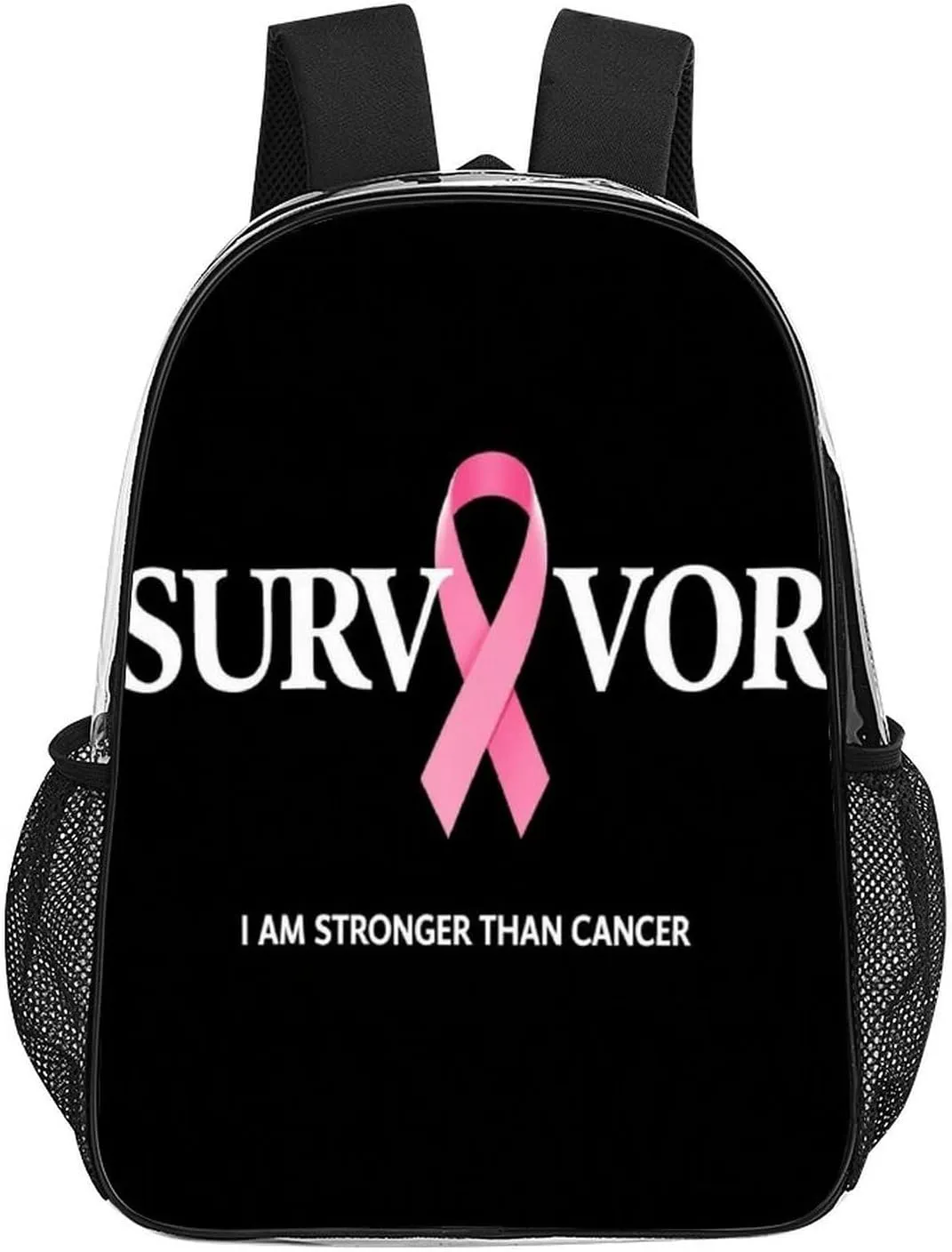Backpack Multipurpose Anti-Theft Large Capacity Bookbag - Breast Cancer Survivor Pink Ribbon Black Travel Hiking Daypack Transparent Bag