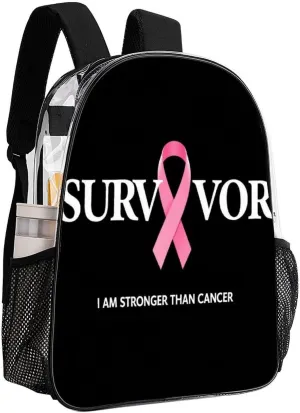 Backpack Multipurpose Anti-Theft Large Capacity Bookbag - Breast Cancer Survivor Pink Ribbon Black Travel Hiking Daypack Transparent Bag