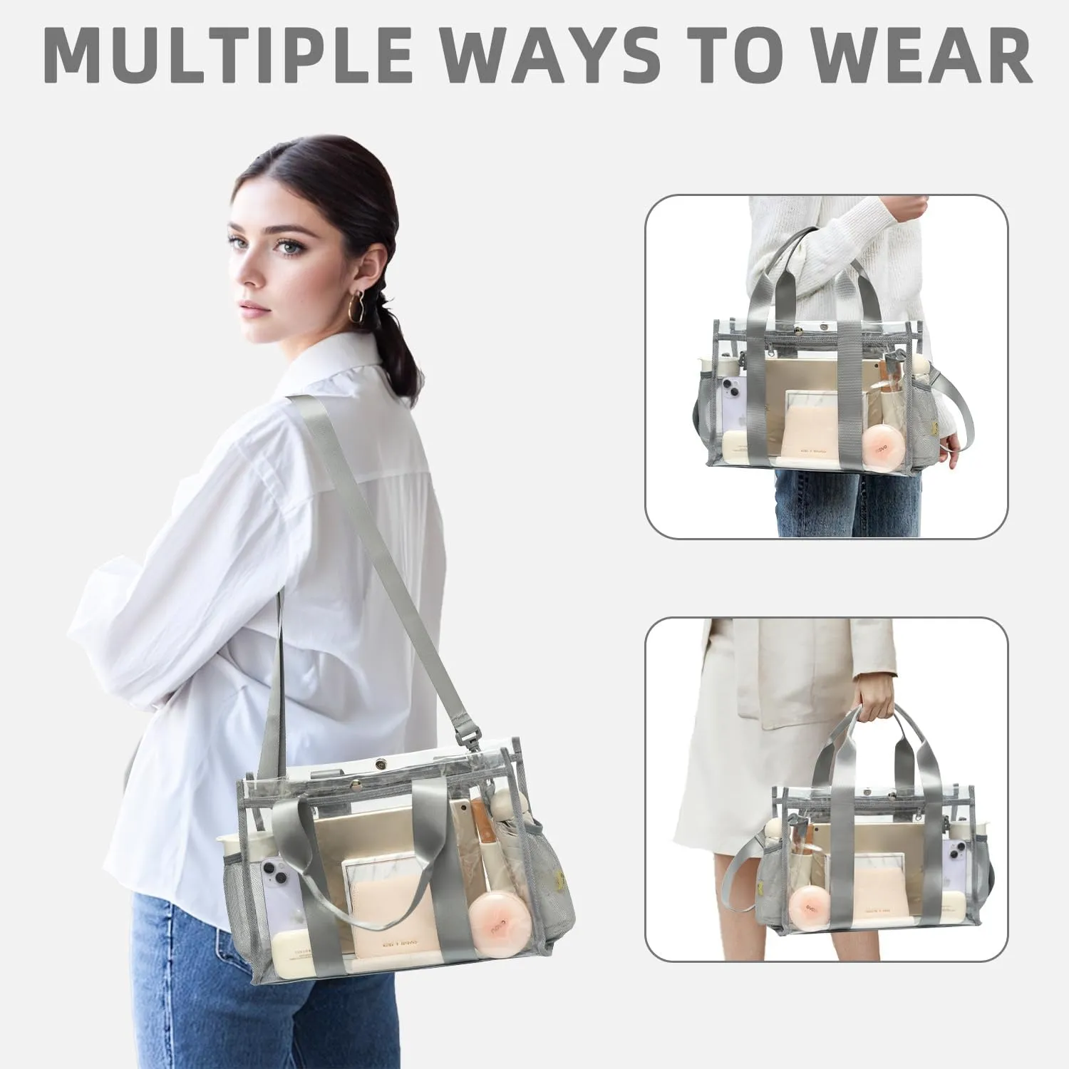 BAGAIL Clear Bag, Stadium Approved Clear Tote Bag with Inner Pocket, Transparent Travel Bag for Sports Event, Concert, Work