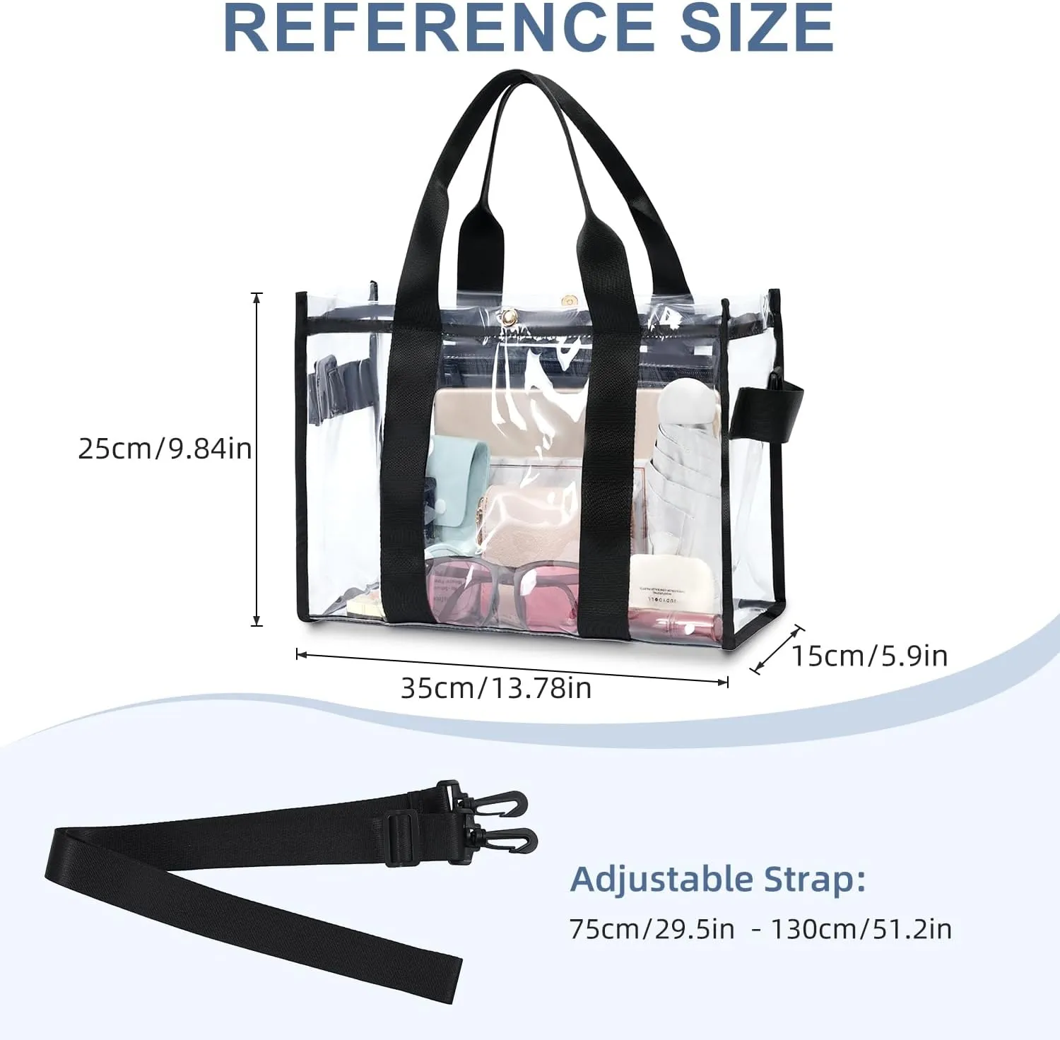 BAGAIL Clear Bag, Stadium Approved Clear Tote Bag with Inner Pocket, Transparent Travel Bag for Sports Event, Concert, Work
