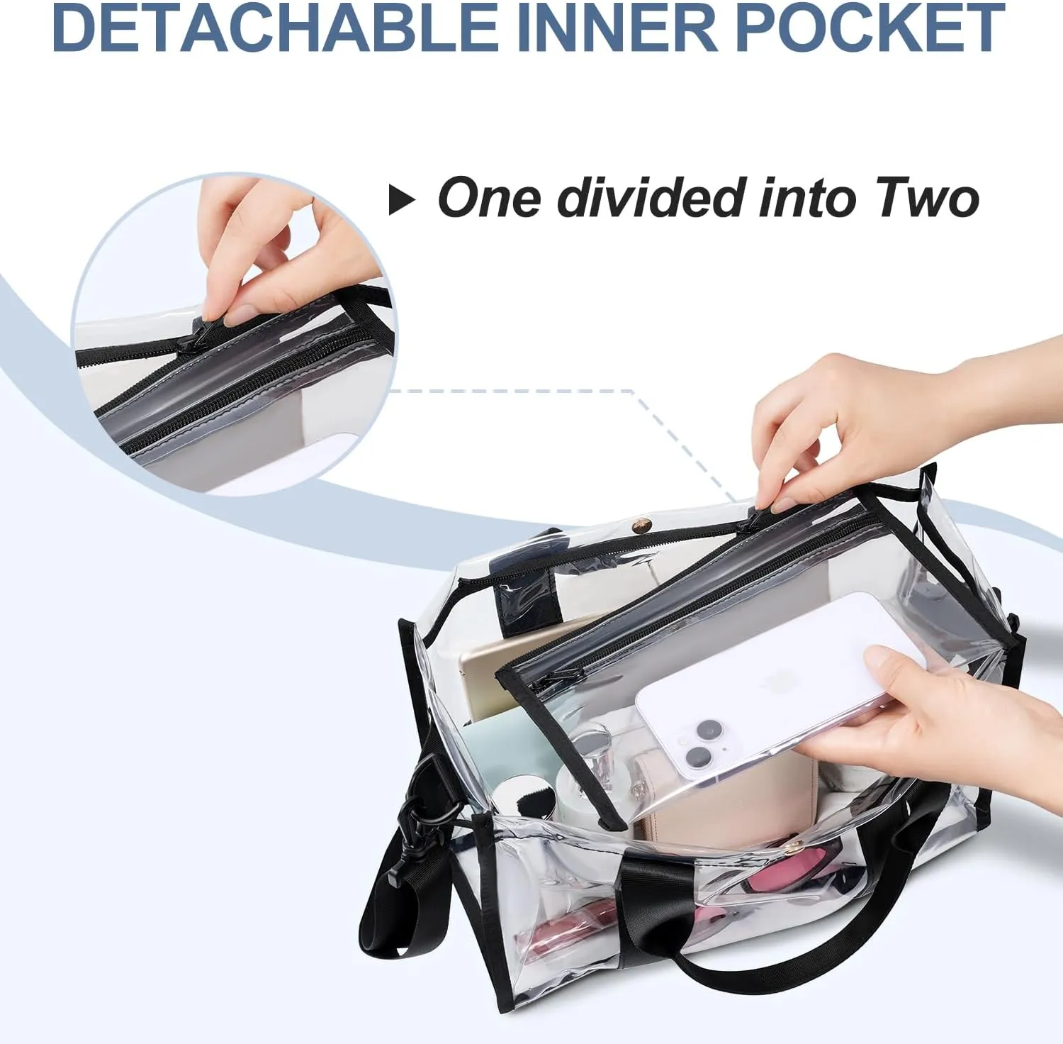 BAGAIL Clear Bag, Stadium Approved Clear Tote Bag with Inner Pocket, Transparent Travel Bag for Sports Event, Concert, Work