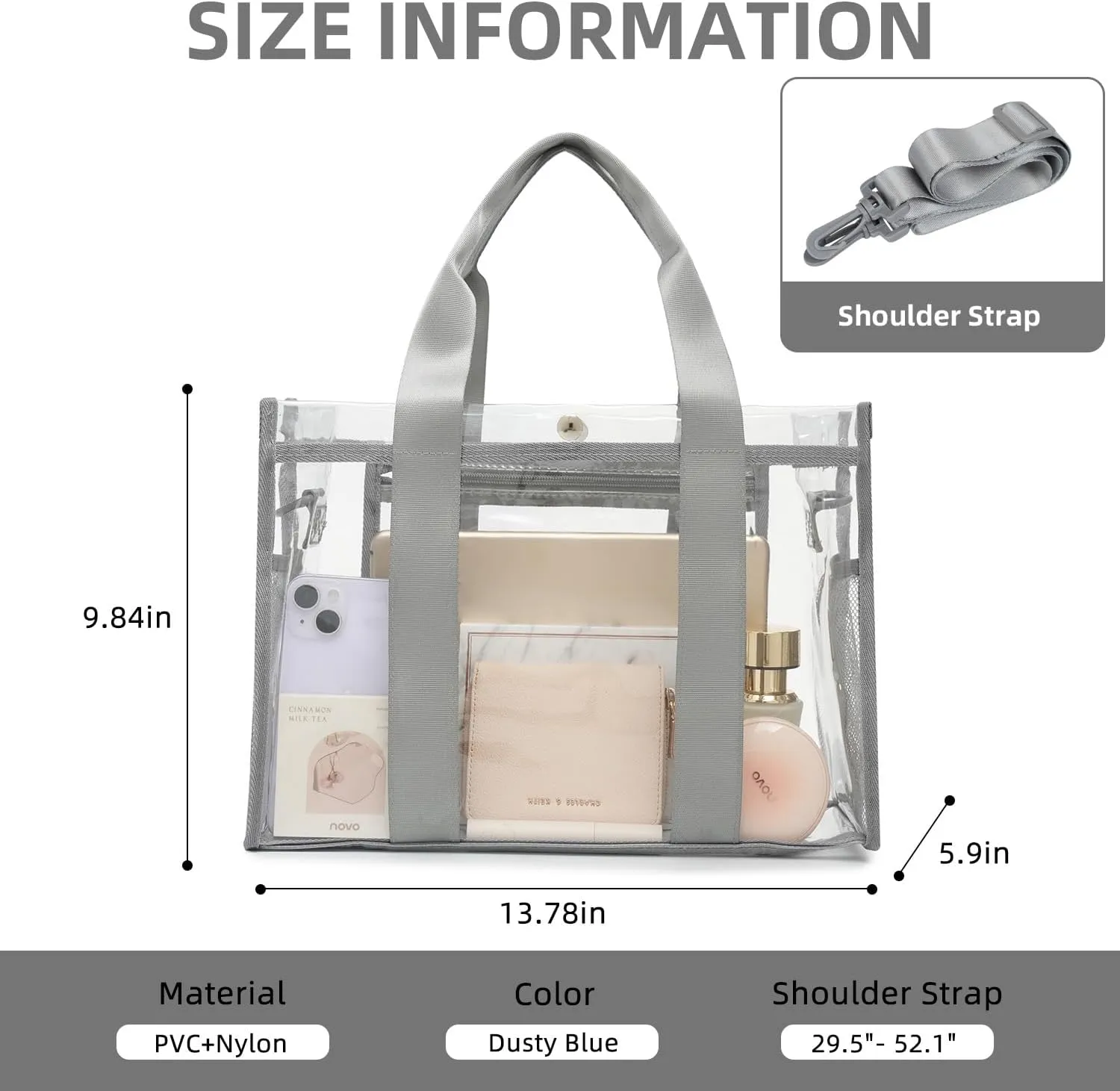 BAGAIL Clear Bag, Stadium Approved Clear Tote Bag with Inner Pocket, Transparent Travel Bag for Sports Event, Concert, Work