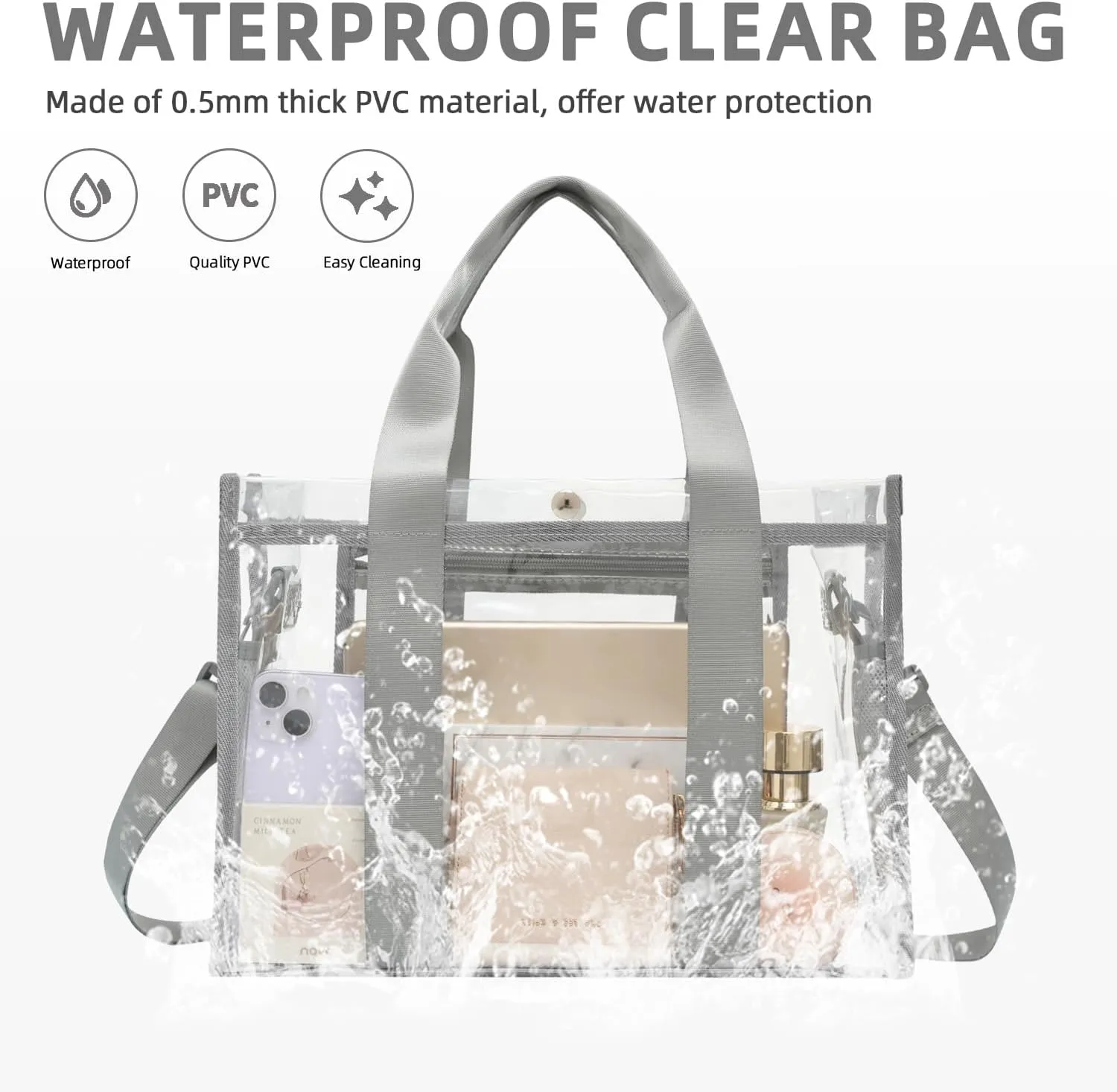 BAGAIL Clear Bag, Stadium Approved Clear Tote Bag with Inner Pocket, Transparent Travel Bag for Sports Event, Concert, Work