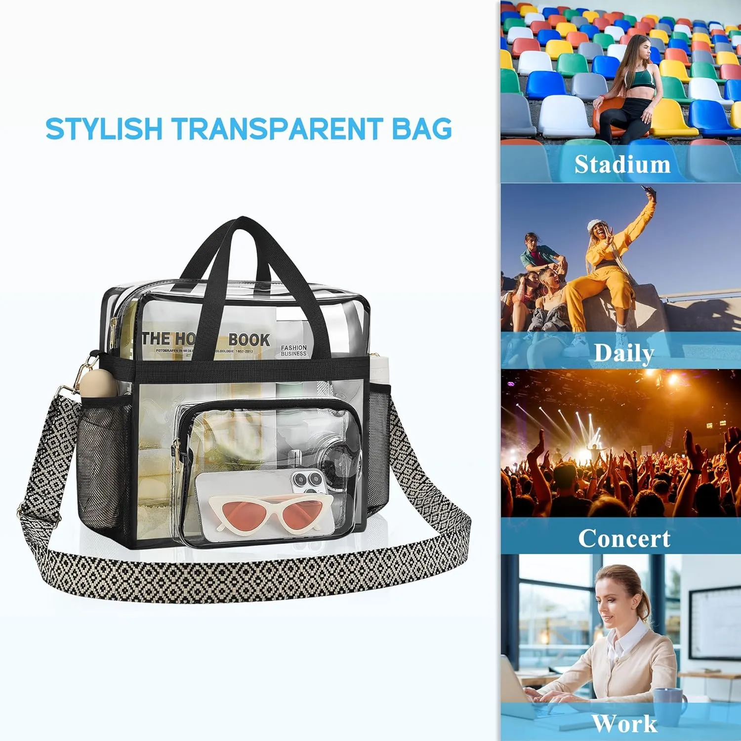 Bagenius Clear Bag Stadium Approved 12×6×12 Clear bag for Stadium Events Sports Concert Festival Work