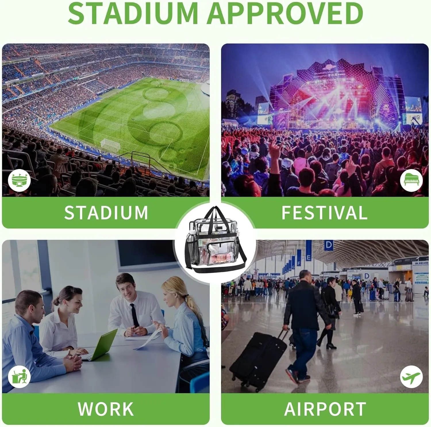 Bagenius Clear Bag Stadium Approved 12×6×12 Clear bag for Stadium Events Sports Concert Festival Work