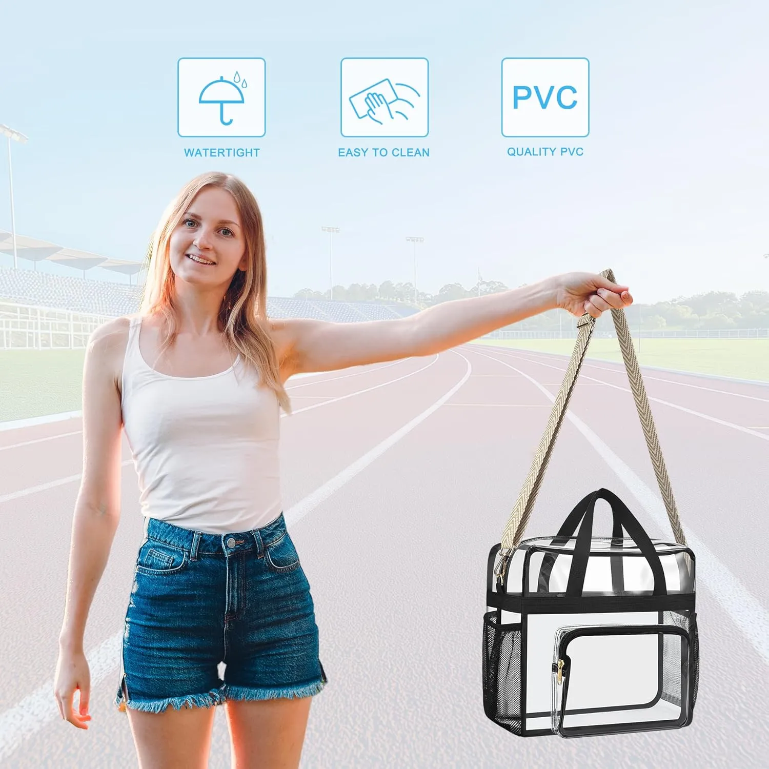 Bagenius Clear Bag Stadium Approved 12×6×12 Clear bag for Stadium Events Sports Concert Festival Work