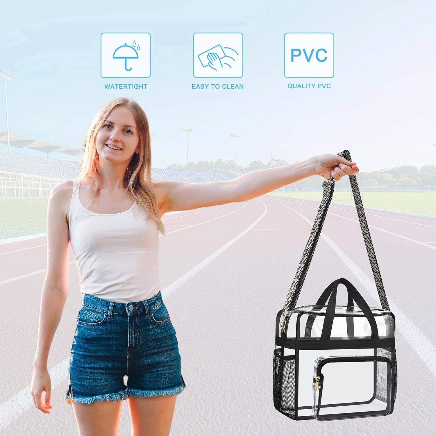 Bagenius Clear Bag Stadium Approved 12×6×12 Clear bag for Stadium Events Sports Concert Festival Work