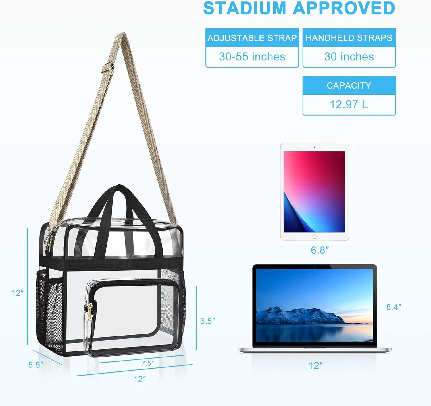 Bagenius Clear Bag Stadium Approved 12×6×12 Clear bag for Stadium Events Sports Concert Festival Work
