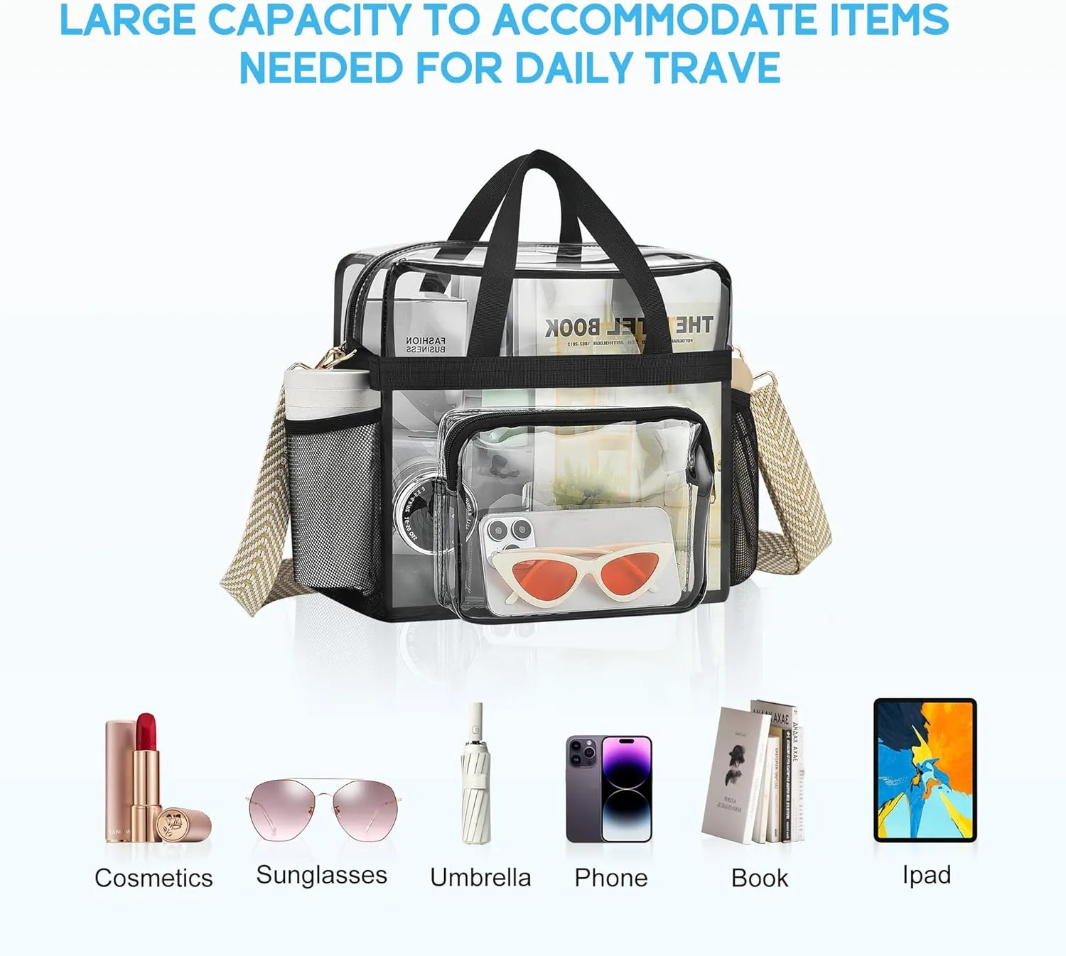 Bagenius Clear Bag Stadium Approved 12×6×12 Clear bag for Stadium Events Sports Concert Festival Work