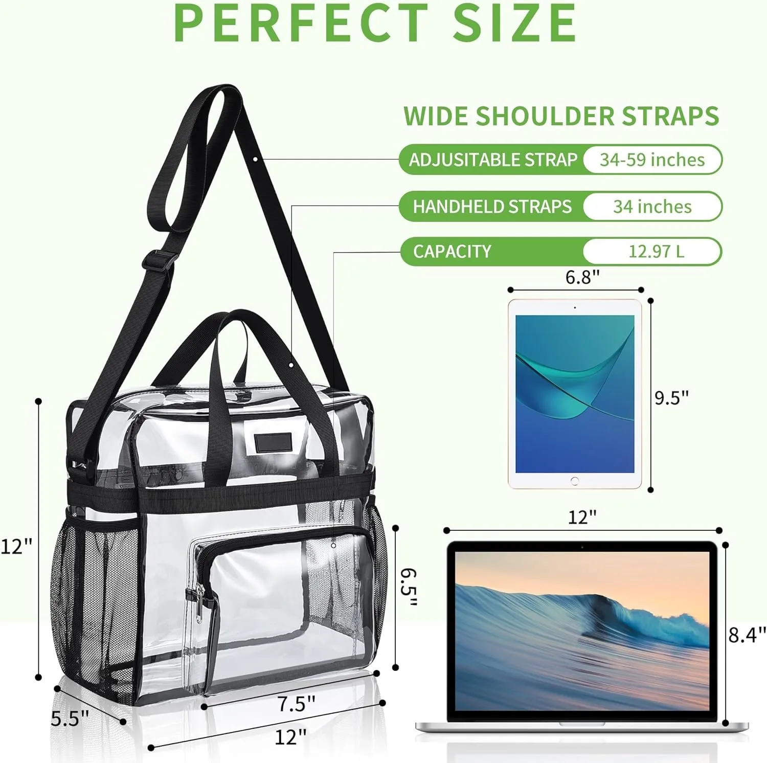Bagenius Clear Bag Stadium Approved 12×6×12 Clear bag for Stadium Events Sports Concert Festival Work