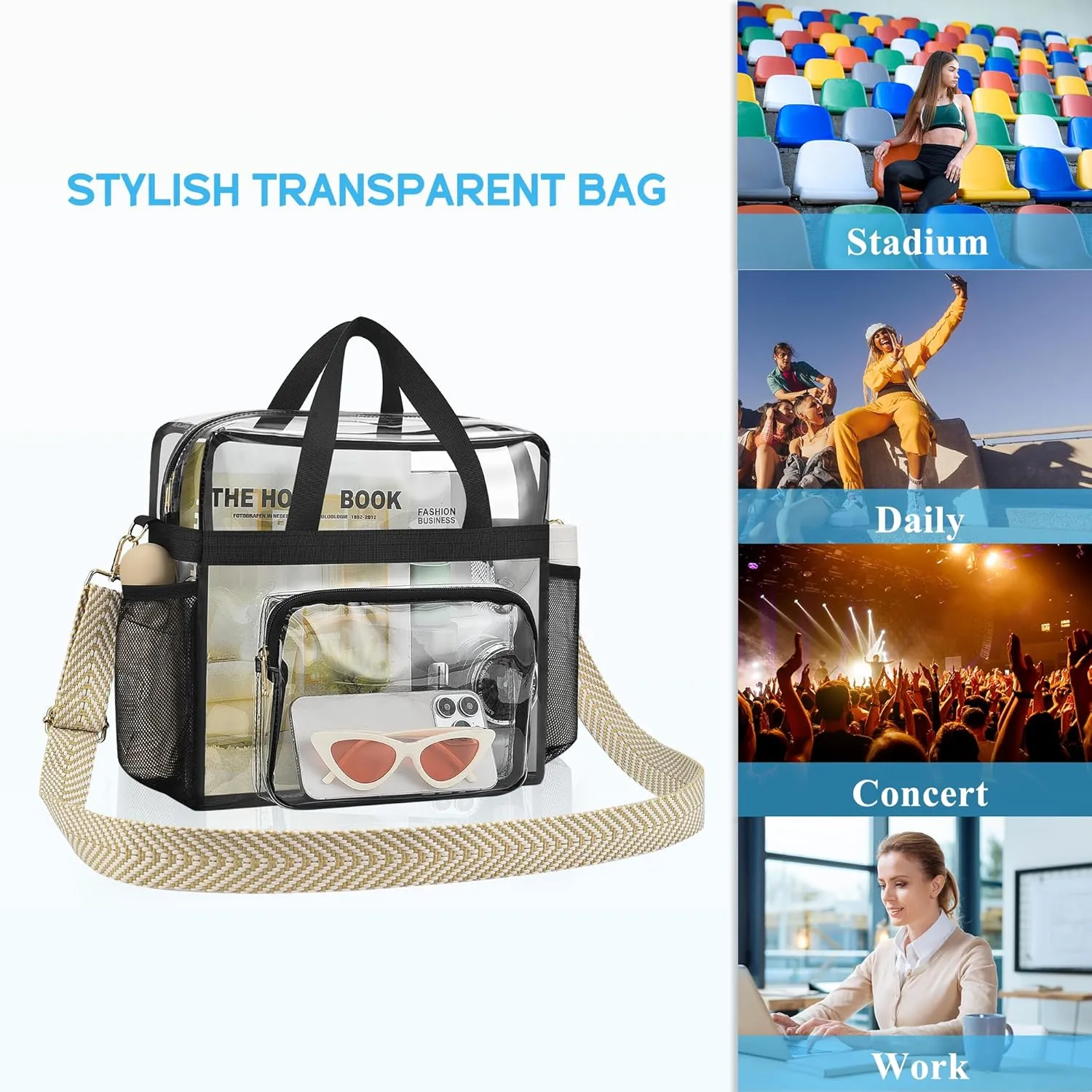 Bagenius Clear Bag Stadium Approved 12×6×12 Clear bag for Stadium Events Sports Concert Festival Work