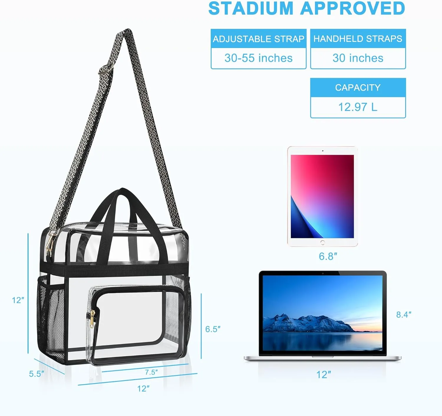 Bagenius Clear Bag Stadium Approved 12×6×12 Clear bag for Stadium Events Sports Concert Festival Work