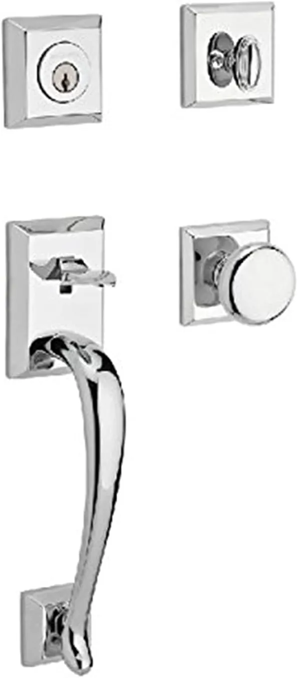 Baldwin Reserve SCNAPXROUTSR260S Single Cylinder Napa Handleset Round Knob and Traditional Square Rose with Smartkey Bright Chrome Finish