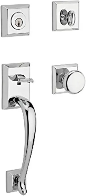 Baldwin Reserve SCNAPXROUTSR260S Single Cylinder Napa Handleset Round Knob and Traditional Square Rose with Smartkey Bright Chrome Finish