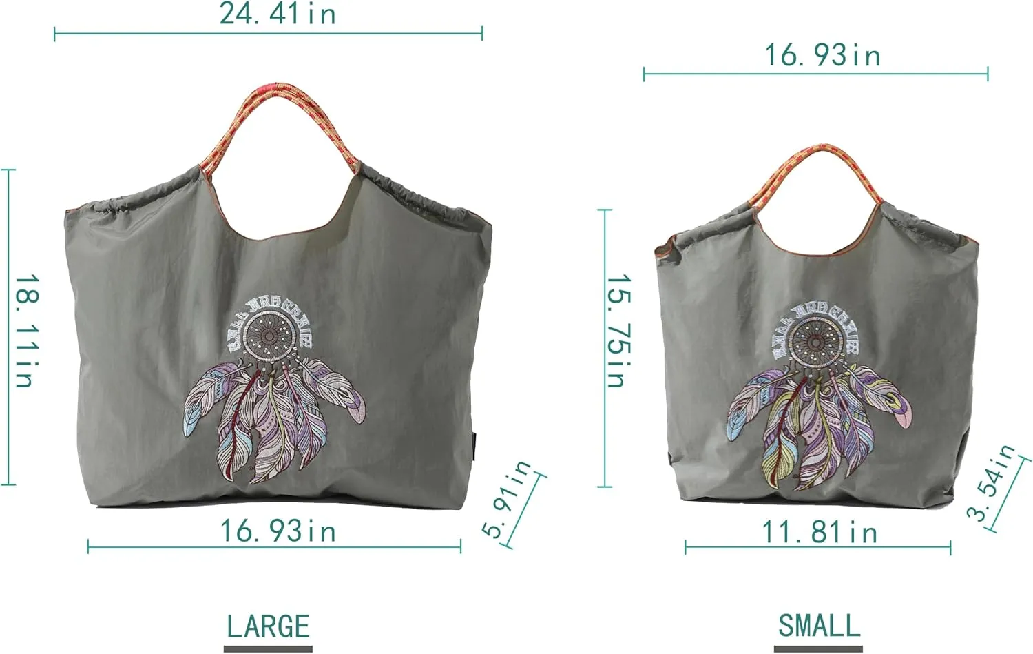 Ball&Chain Embroidery Initial Nylon Tote Bag,Personalized Present Suitable for Travel,Beach,is a Great Gift Women, Mom