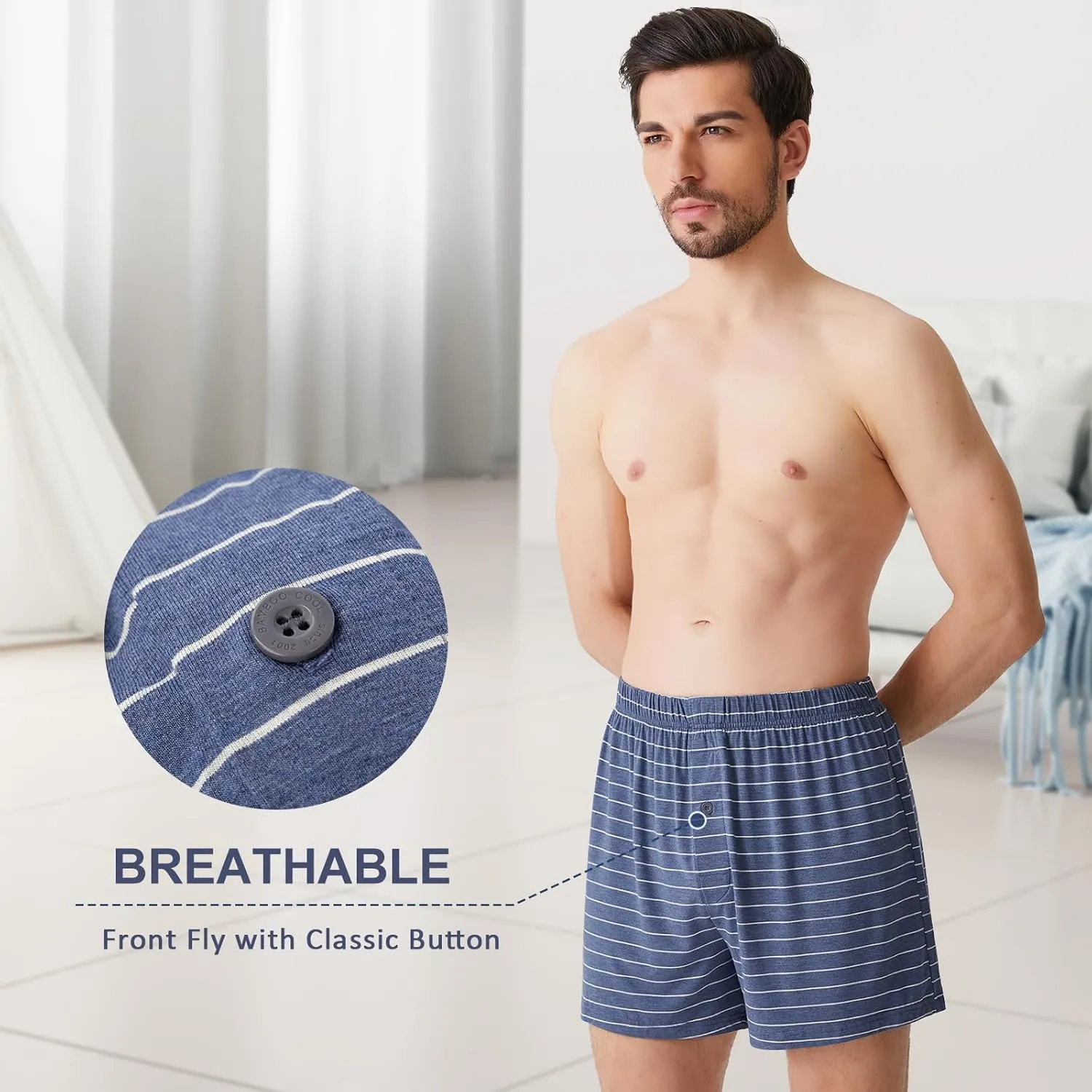 BAMBOO COOL Men's Boxers Short Boxer for Men Soft Comfortable Casual Breathable Underwear (3 Pack or 5 Pack)