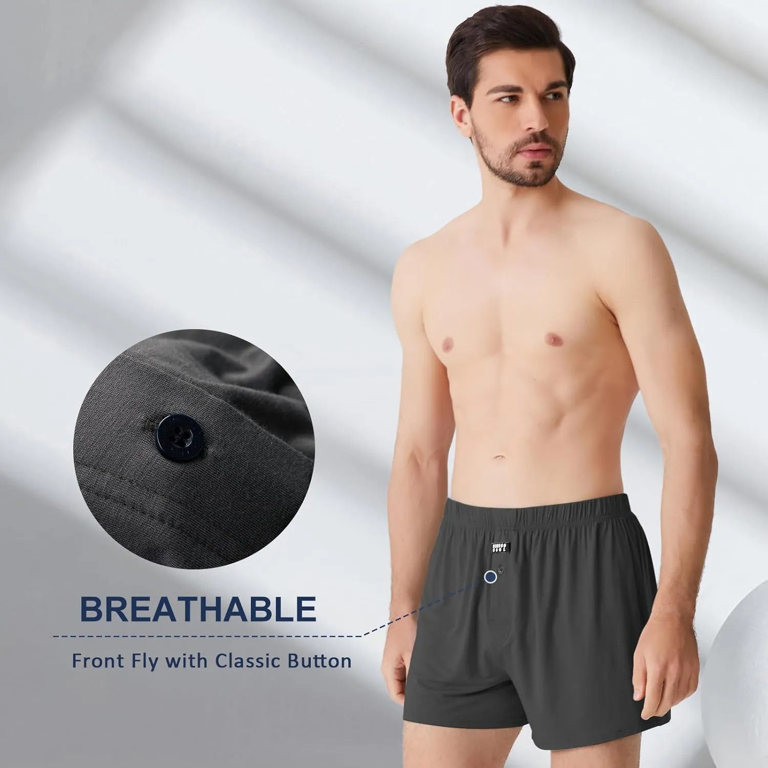 BAMBOO COOL Men's Boxers Underwear Boxer Shorts for Men Classic Lounge Loose Stretch Short (3 or 5 Pack)