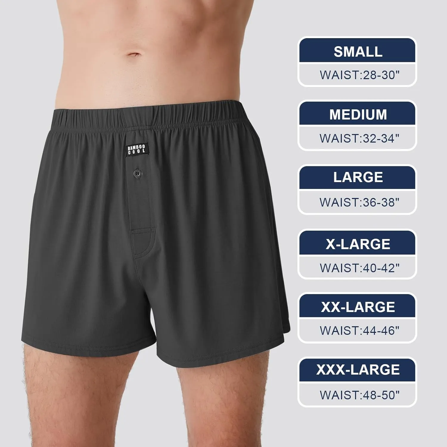 BAMBOO COOL Men's Boxers Underwear Boxer Shorts for Men Classic Lounge Loose Stretch Short (3 or 5 Pack)