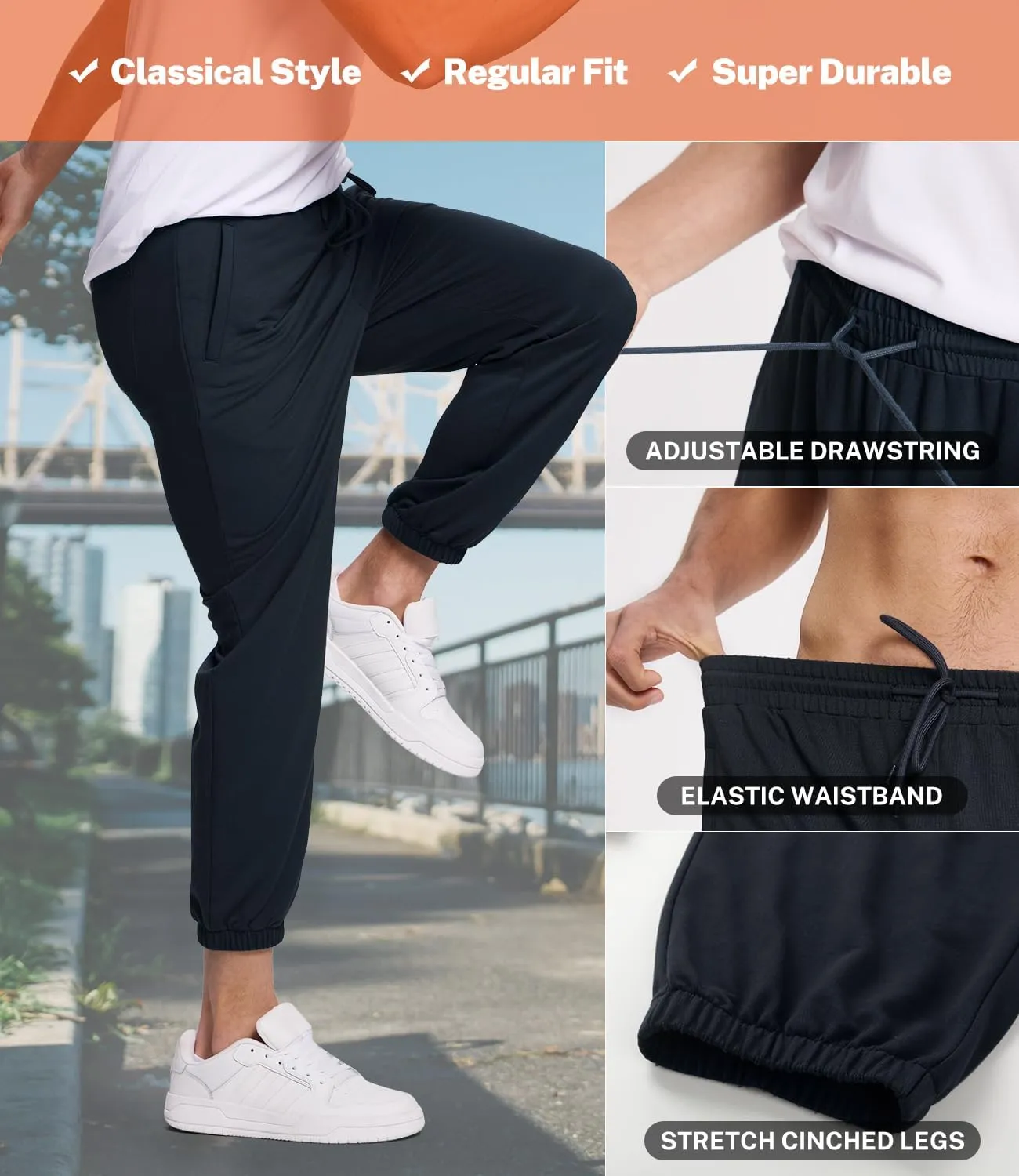 BAMBOO COOL Mens Sweatpants Lightweight Athletic Pants for Workout Jogging Running Gym Dry Loose-fit Tapered Joggers